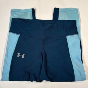 Under Armour Heat Gear Base Layer Leggings Teal Compression 19.5" Womens Sz M